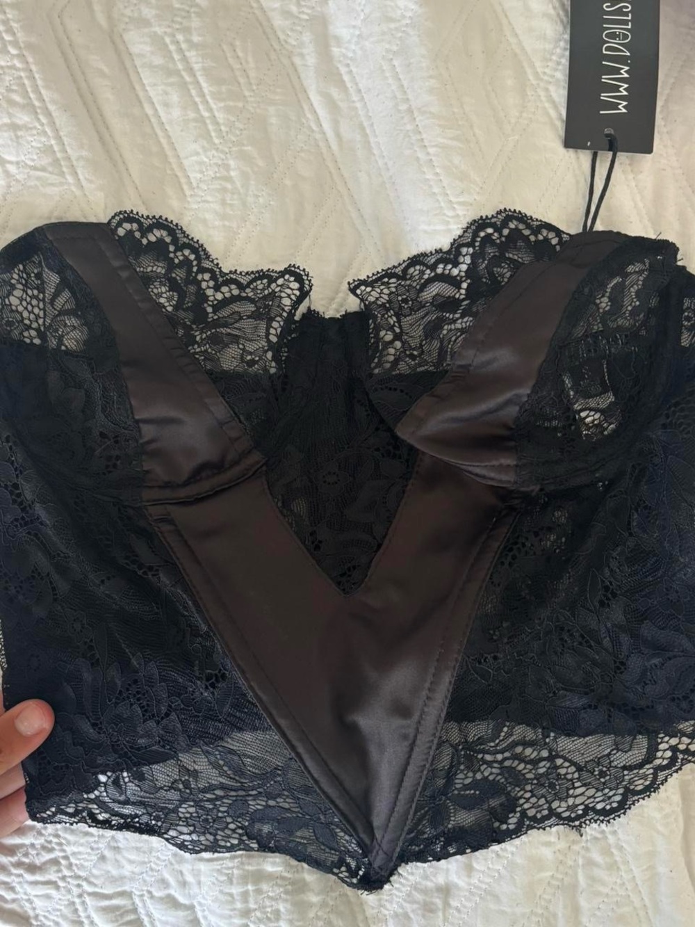 Dolls Kill Black Lace Satin V-Panel Bustier Top